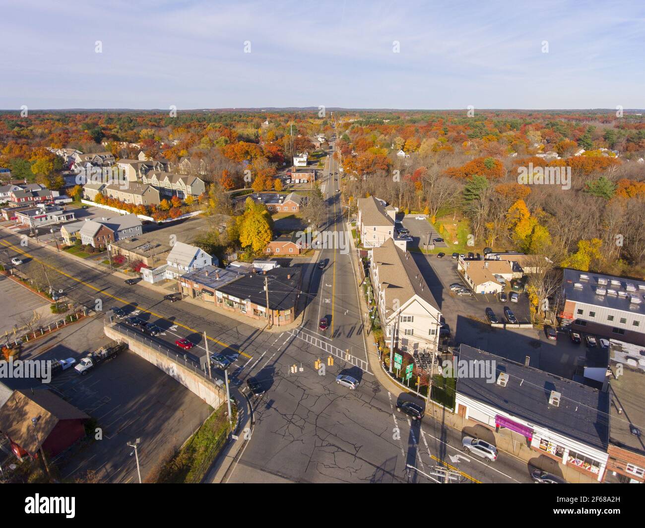 Aerial view of Wilmington historic town center at Main Street and