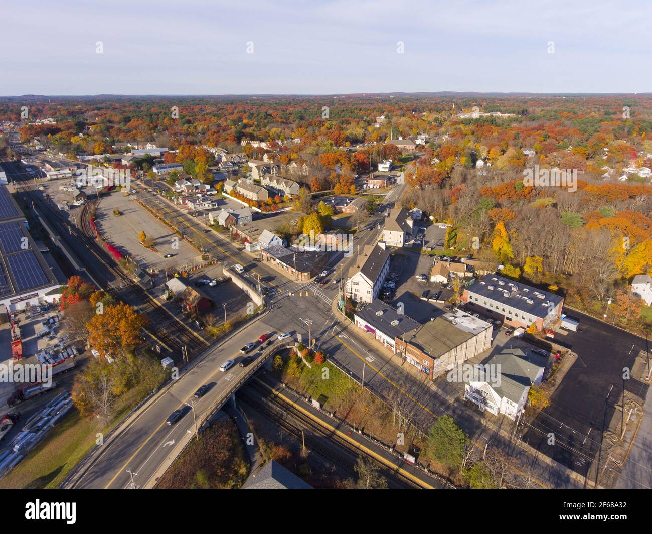 Aerial view of Wilmington historic town center at Main Street and