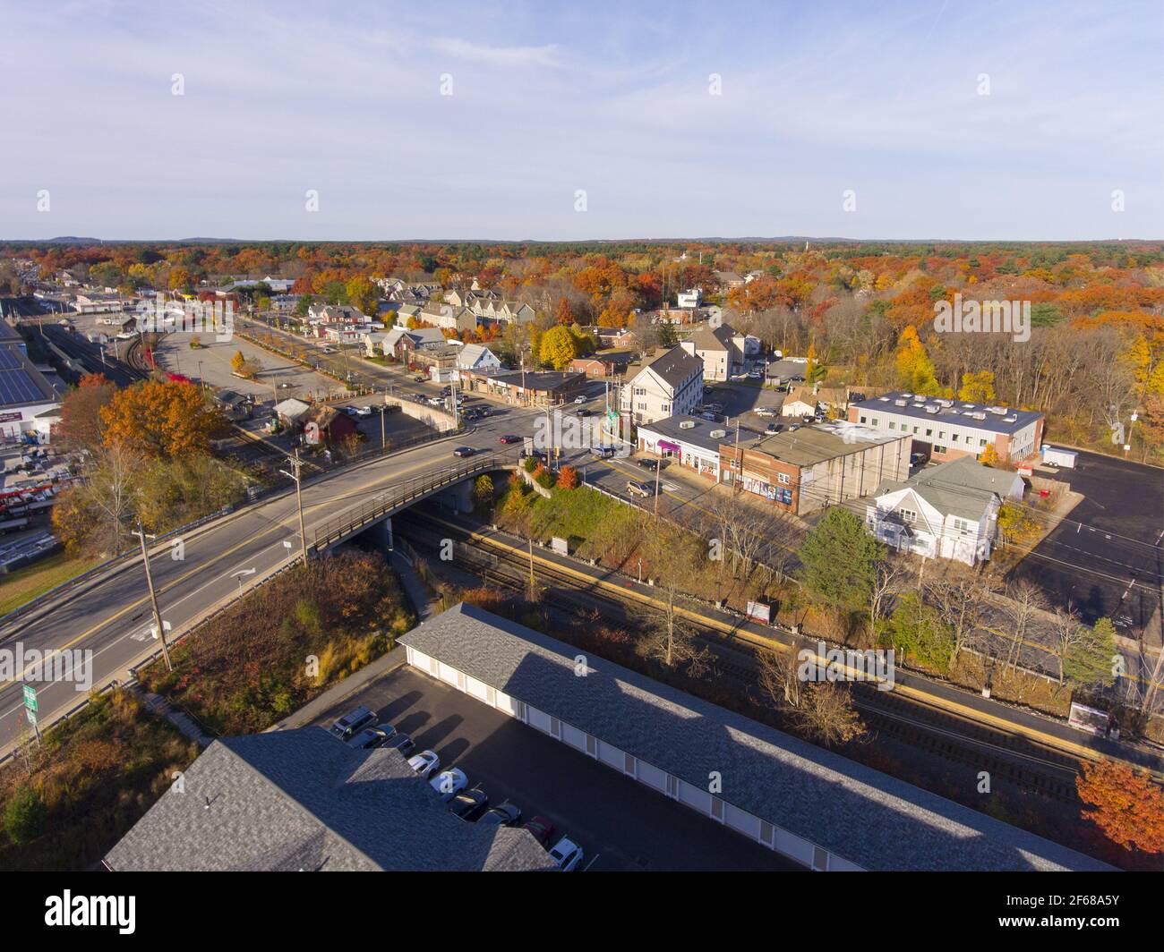 Aerial view of Wilmington historic town center at Main Street and
