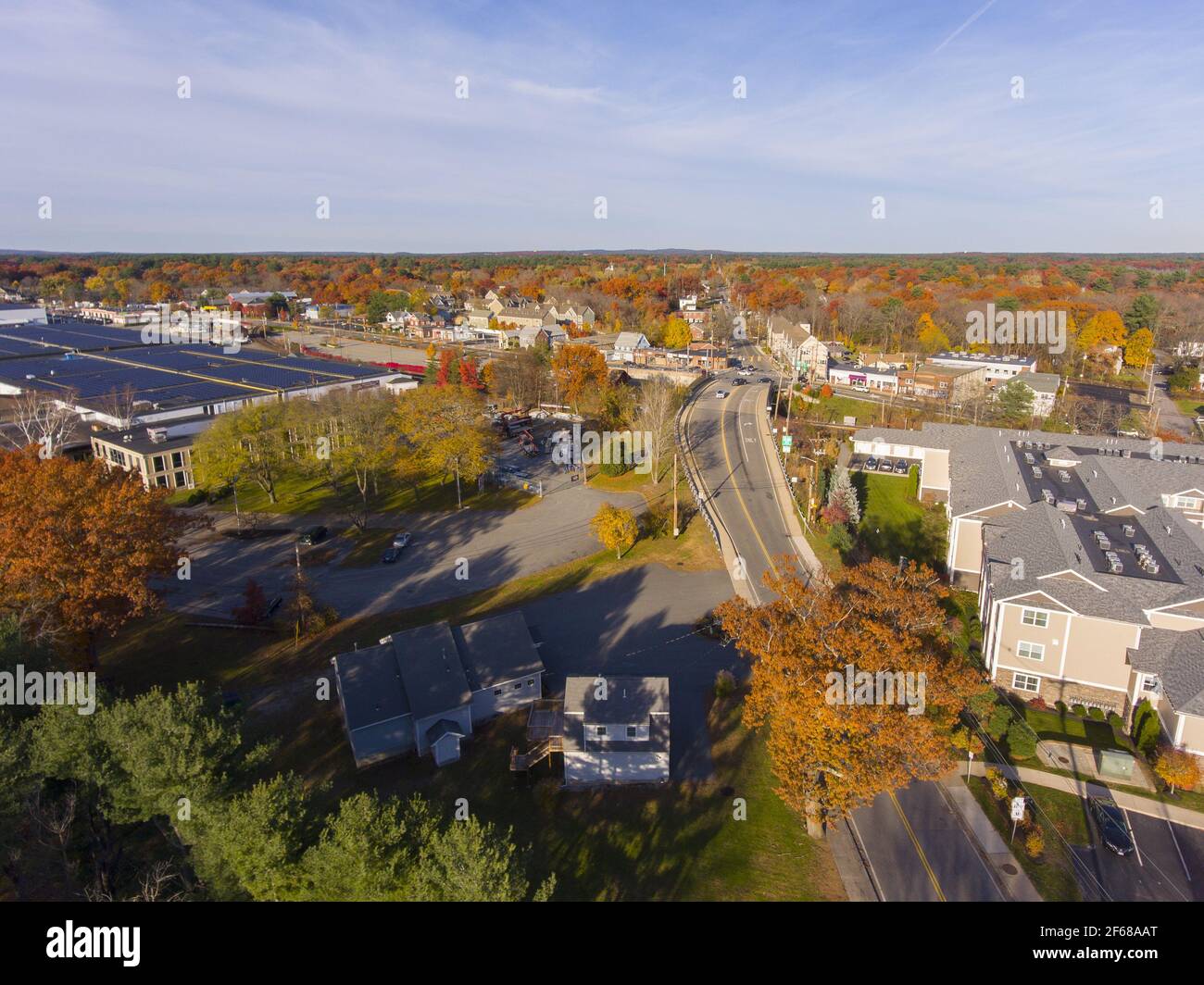 Aerial view of Wilmington historic town center at Main Street and