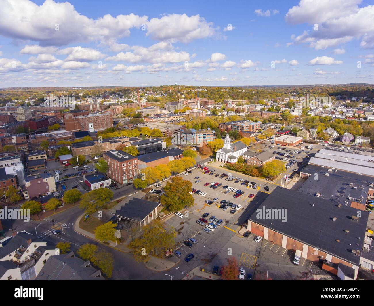 Lowell historic downtown, Canal, Marrimack River and historic Mills