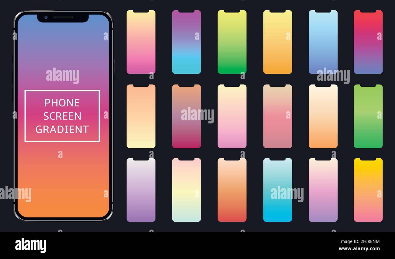Set of smartphone screen gradients. Collection of colorful gradient background. Stock Vector