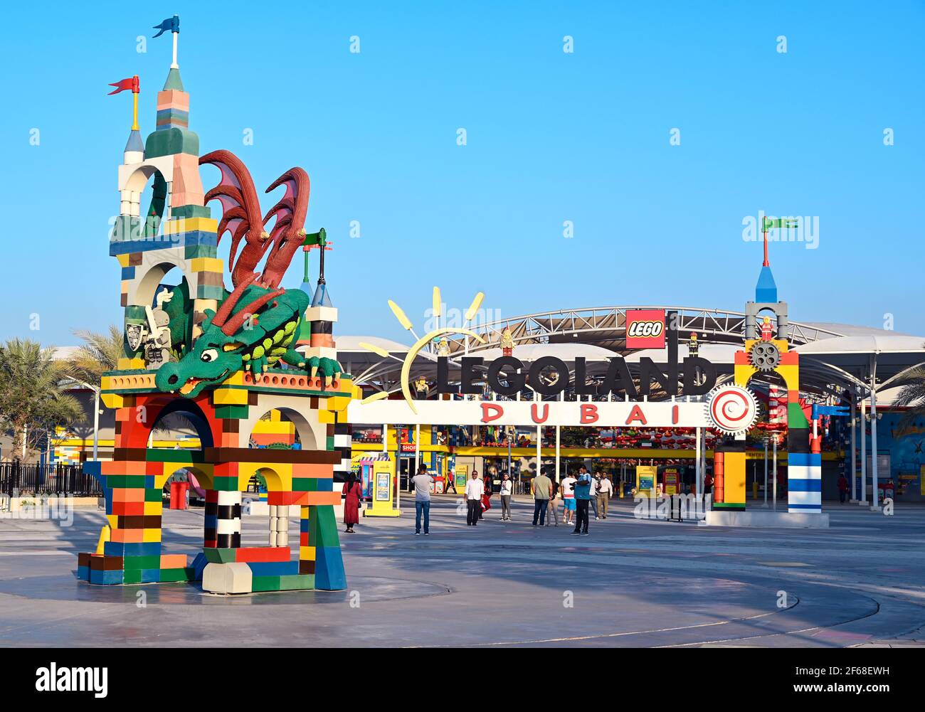 Visitors at the entrance of the Legoland Dubai at Dubai Parks and Resorts Dubai United Arab Emirates Stock Photo Alamy