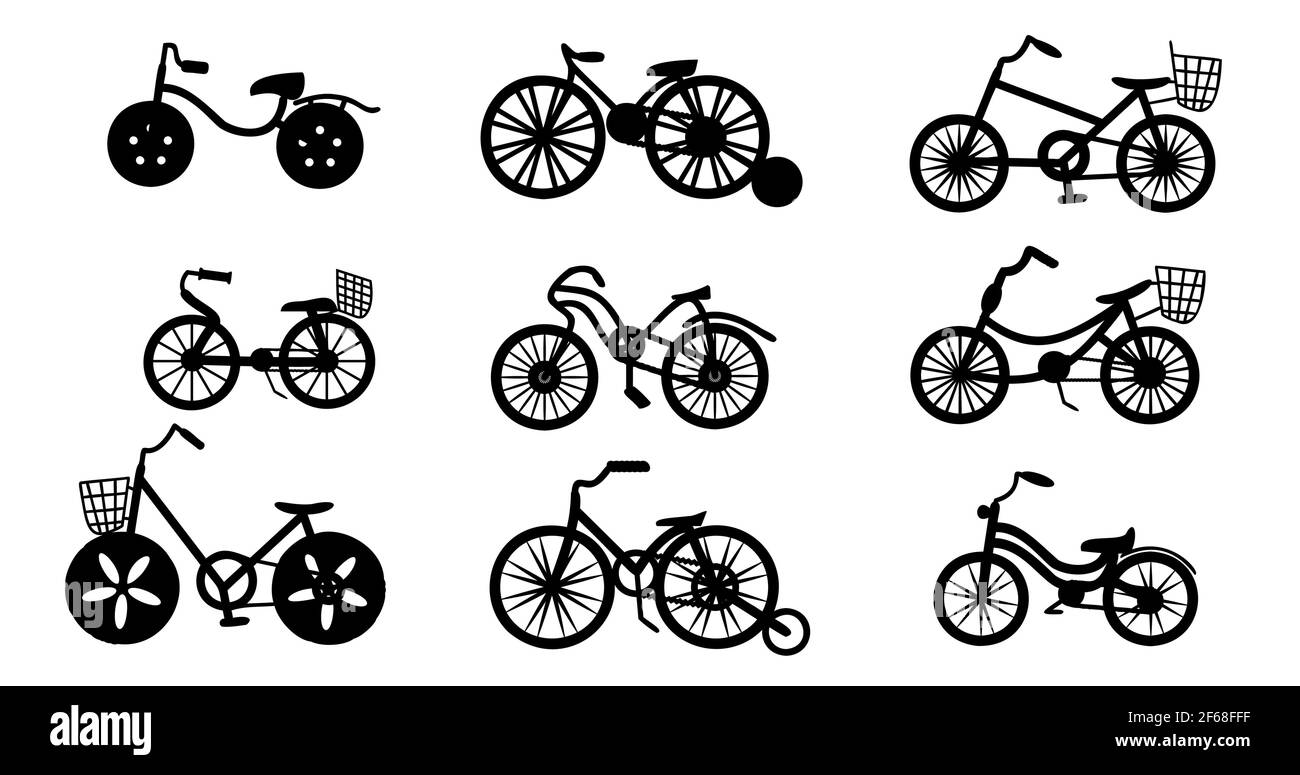 Kids bikes silhouettes set vector illustration for web Stock Vector