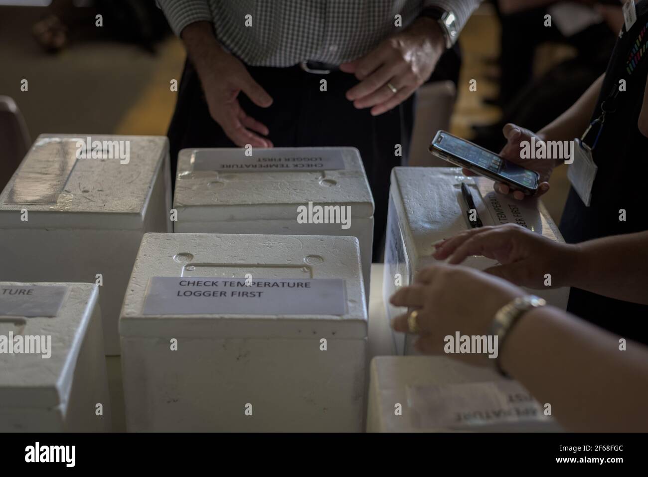 Doctors receive a batch of Johnson & Johnson COVID19 vaccines at Cape