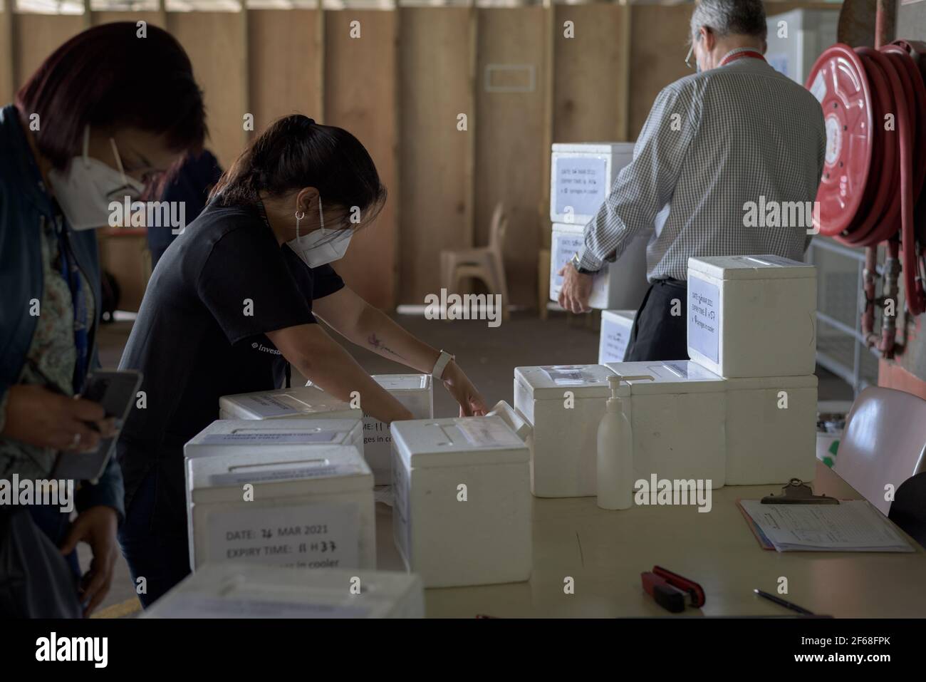 Doctors receive a batch of Johnson & Johnson COVID19 vaccines at Cape