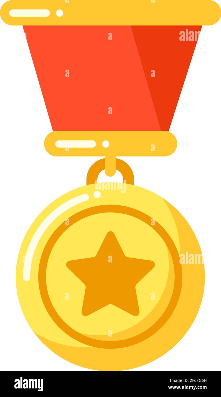 Golden medal with star with ribbon, military insignia Stock Vector