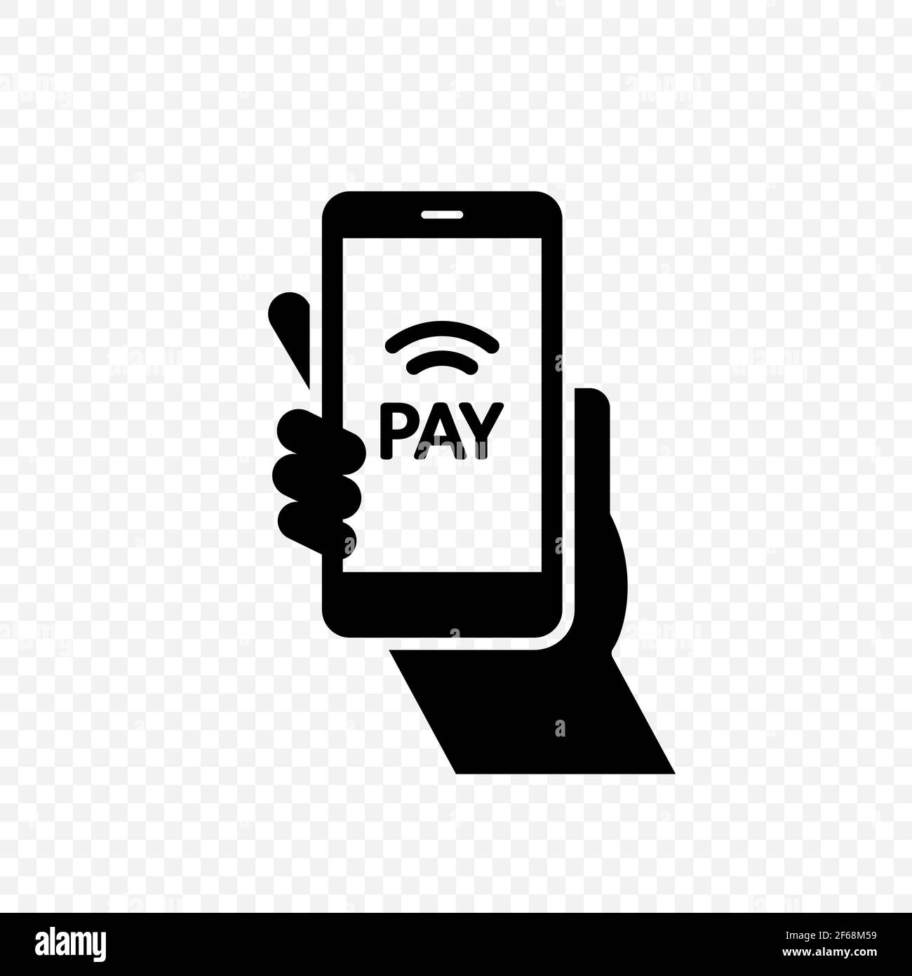 Contactless payment using smartphone icon. Mobile phone in hand with pay symbol Vector EPS 10 Stock Vector