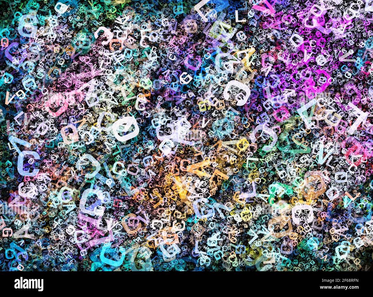 abstract multicolored alphabet letters. background on the topic of information overload in the modern world Stock Photo