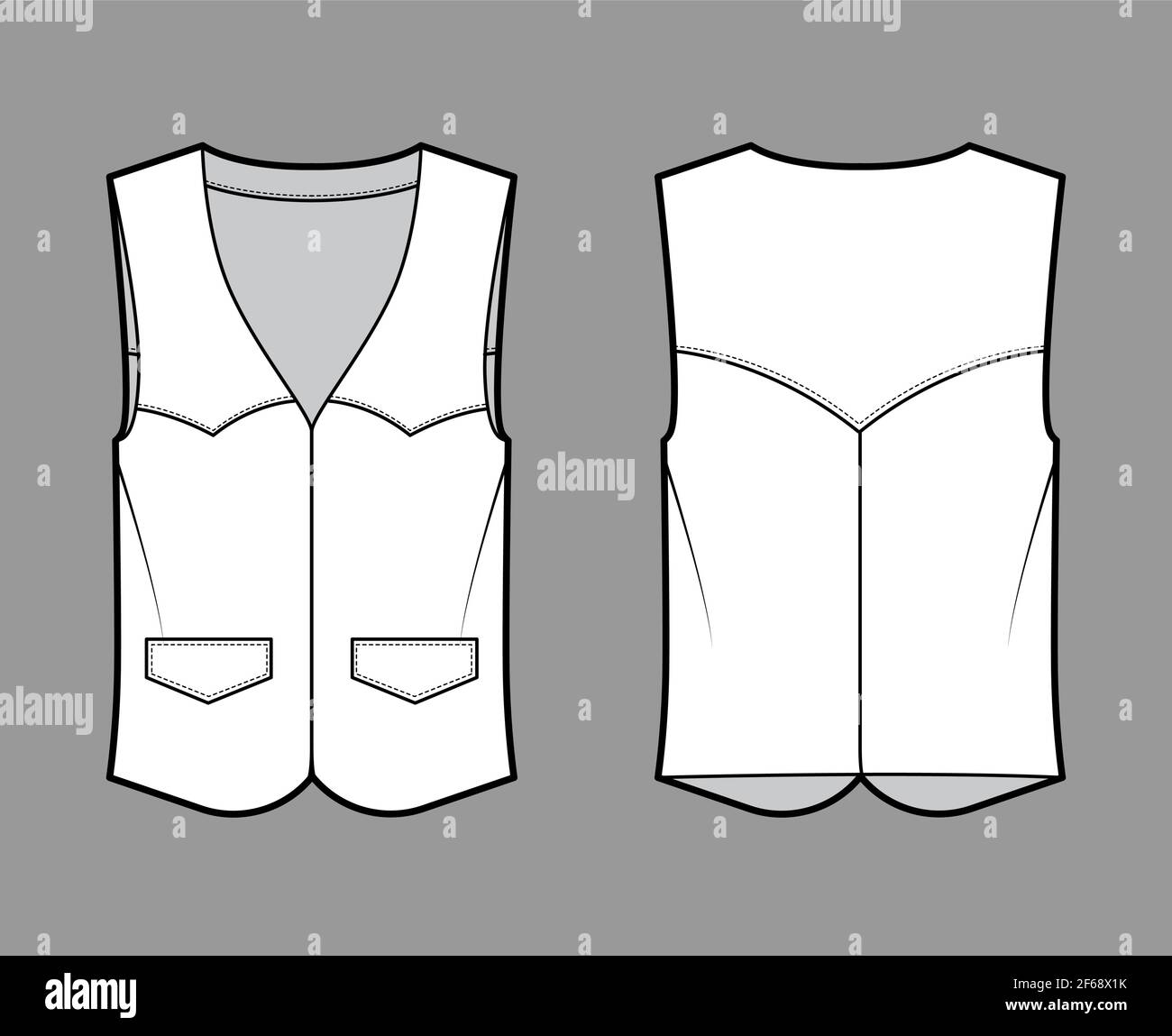 Western vest waistcoat technical fashion illustration with sleeveless ...