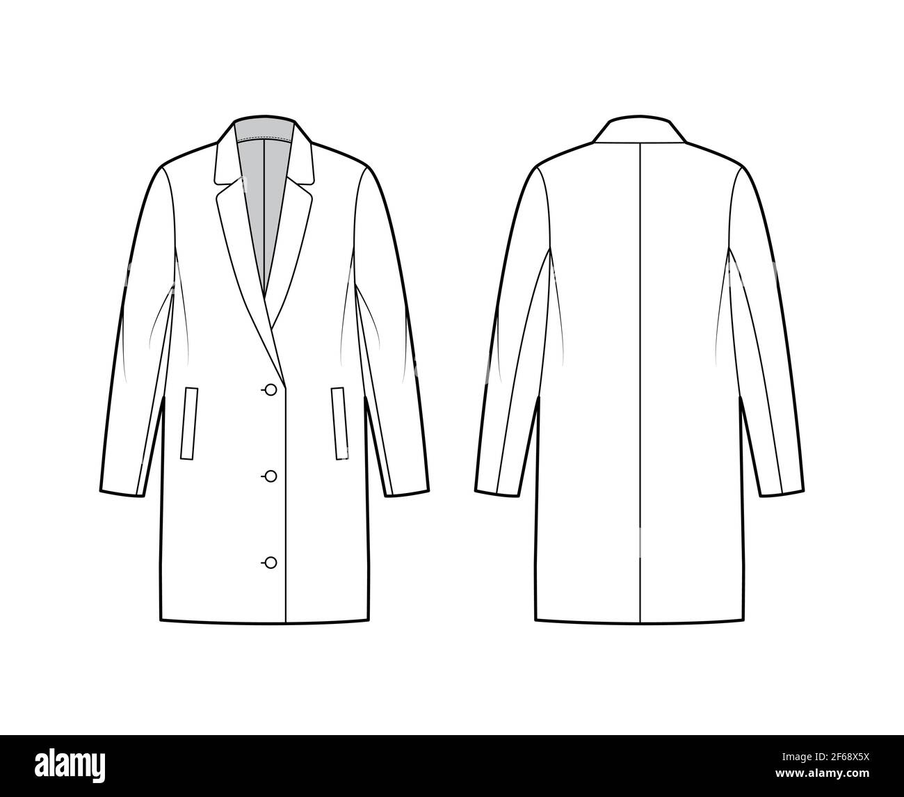 Oversized jacket technical fashion illustration with notched elongated ...
