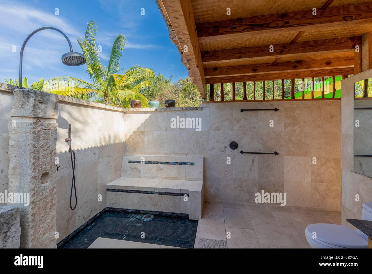 Open bathroom area of tropical rental in Hawaii using HDR photo technique (property released) Stock Photo