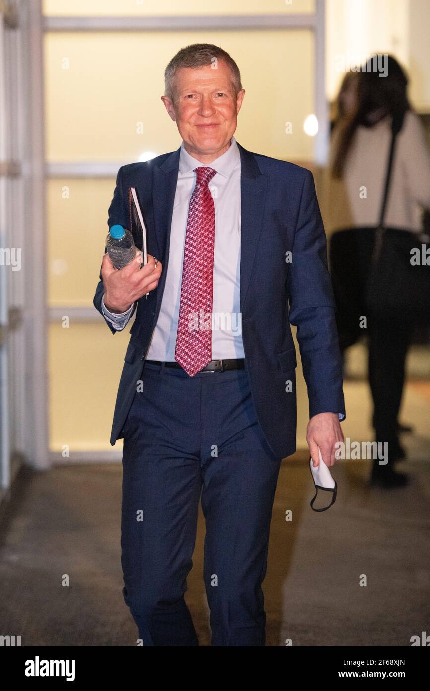 Edinburgh, Scotland, UK. 30th Mar, 2021. PICTURED: Willie Rennie MSP. Scenes from the outside at the end of the Live TV Leaders Debate on the BBC. The panel consist of Scottish National Party - Nicola Sturgeon MSP, Scottish Conservative and Unionist Party - Douglas Ross MP, Scottish Labour Party - Anas Sarwar MSP, Scottish Green Party - Lorna Slater and Scottish Liberal Democrat Party - Willie Rennie MSP. Credit: Colin Fisher/Alamy Live News Stock Photo