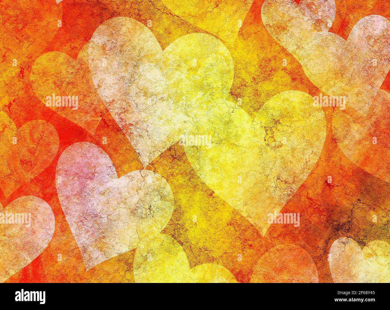 multicolored painted vintage hearts background Stock Photo