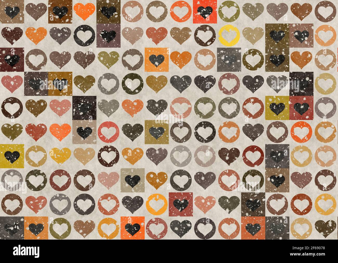 many multicolored painted hearts pattern Stock Photo