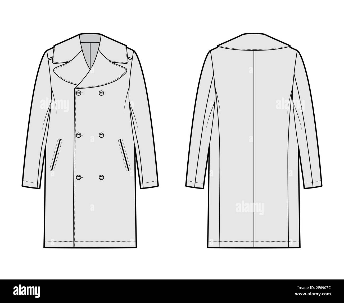 Reefer overcoat technical fashion illustration with double breasted ...