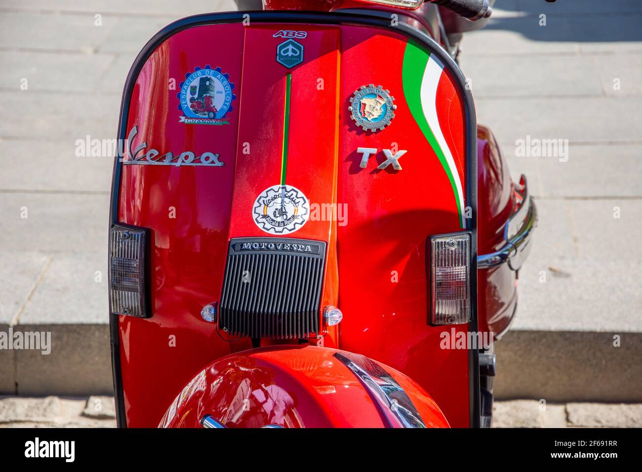 Granada, Spain; September-29, 2019: Details of classic motorcycles, some of them customized, in a street exhibition in Granada (Spain) Stock Photo
