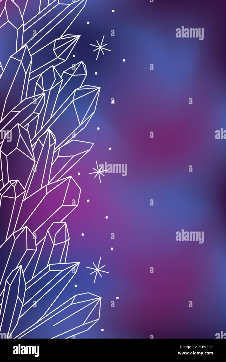 Blurry pastel space banner with line art healing crystals and glitter Stock Vector