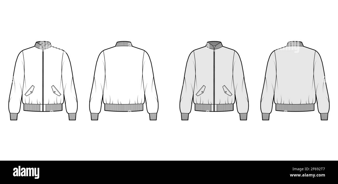 Zip-up Bomber ma-1 flight jacket technical fashion illustration with ...