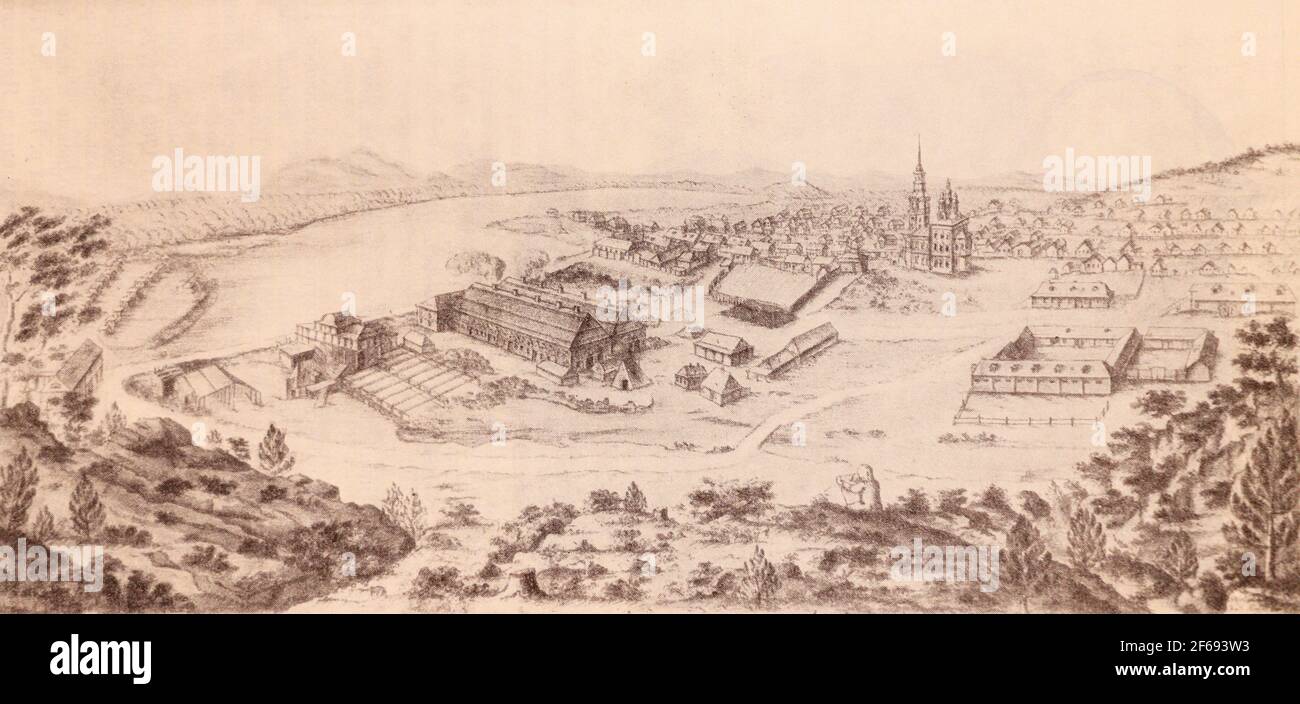 Bogoslovskiy copper smelter in the Urals in the 18th century. Stock Photo