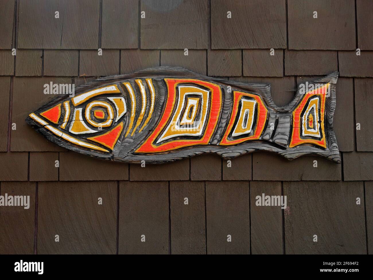 A wall hanging of a fish in a tribal style. Stock Photo