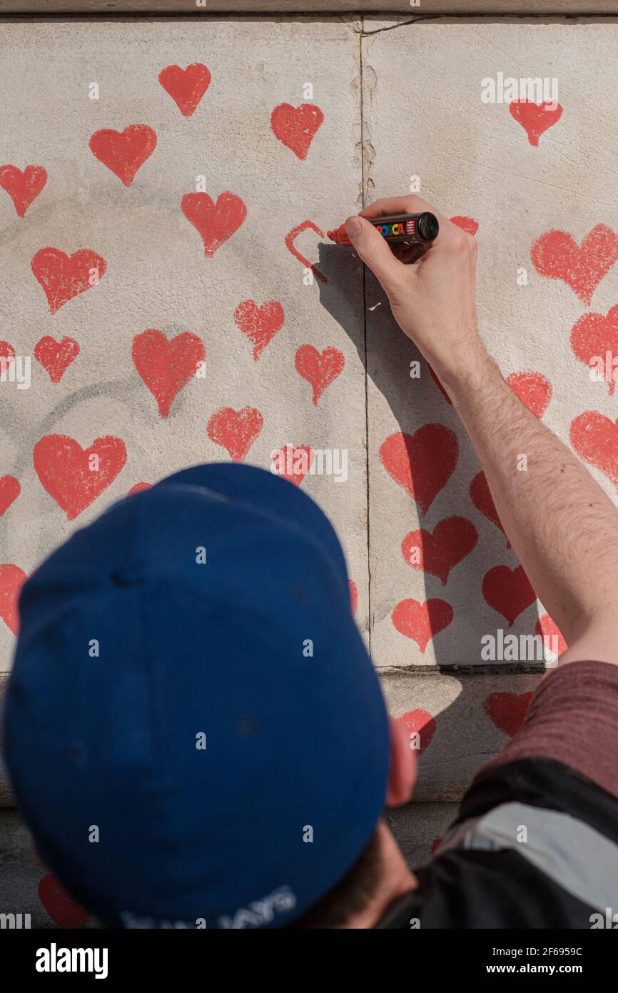 Day 2 of the National Covid Memorial Wall; More hearts have been added and more names have been included as a dedication to those who passed from Corona Stock Photo