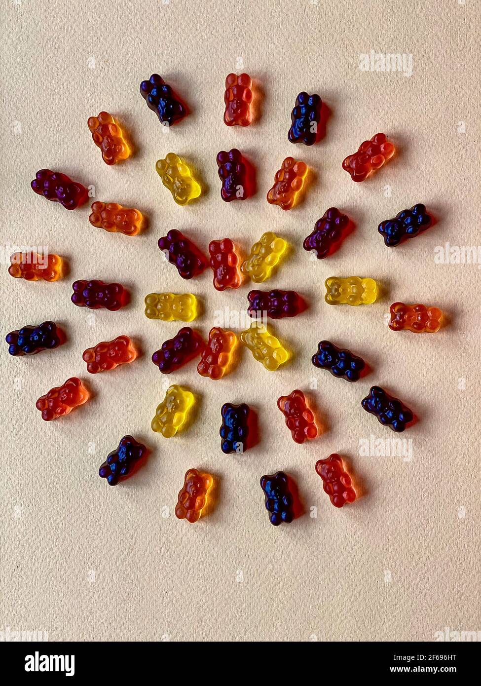 gummy bears on a peach background Stock Photo