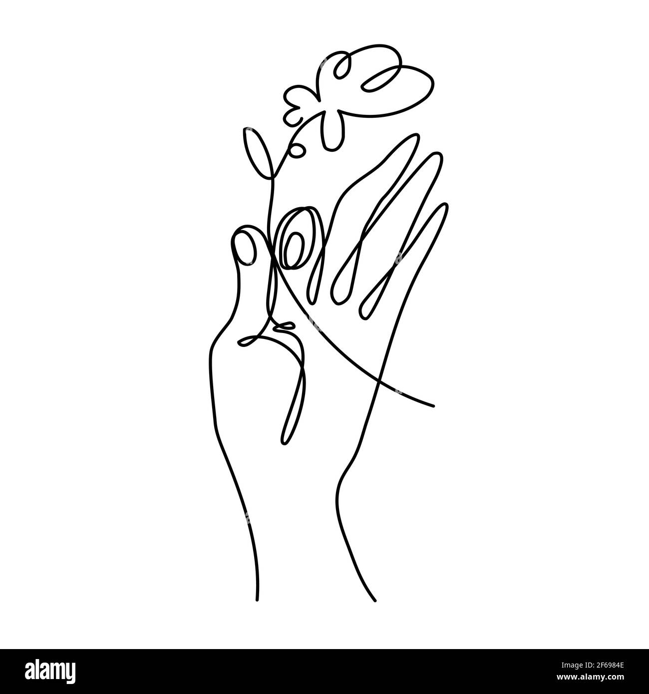 Hand holding a flower. Simple line art vector illustration Stock Vector