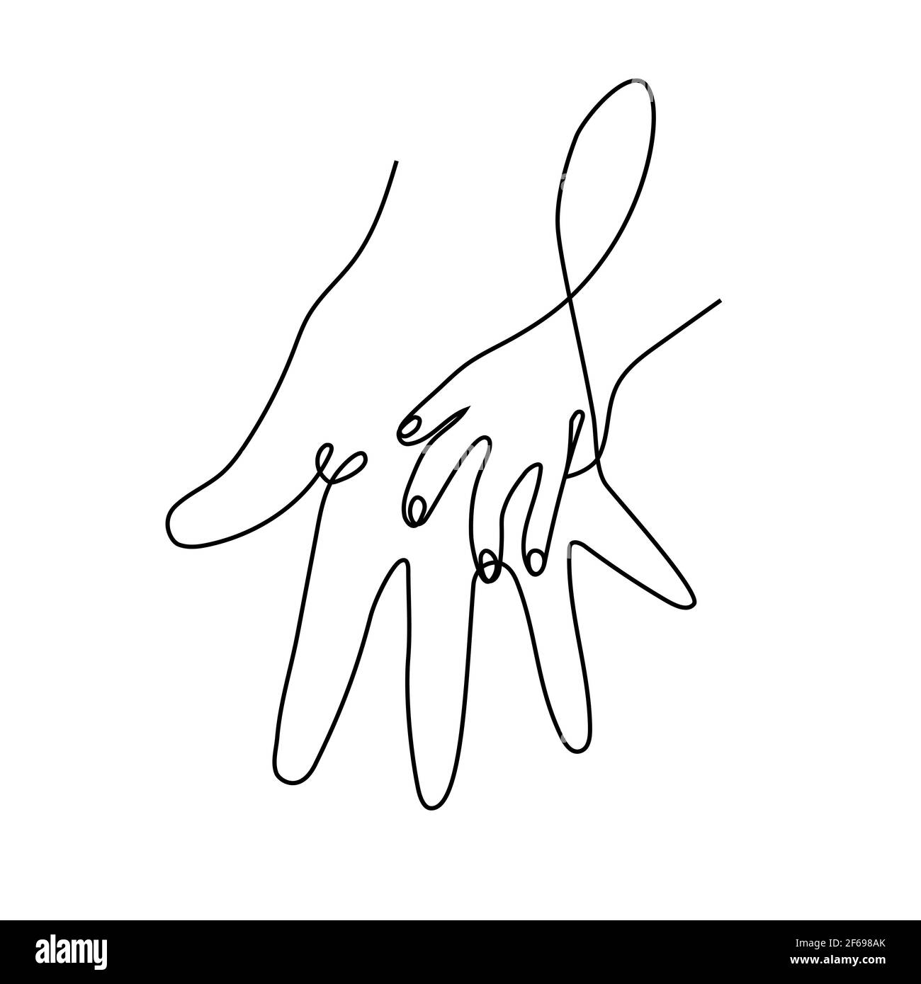 Icon of an adult parents hand holding a small childs hand. Simple line art vector illustration Stock Vector