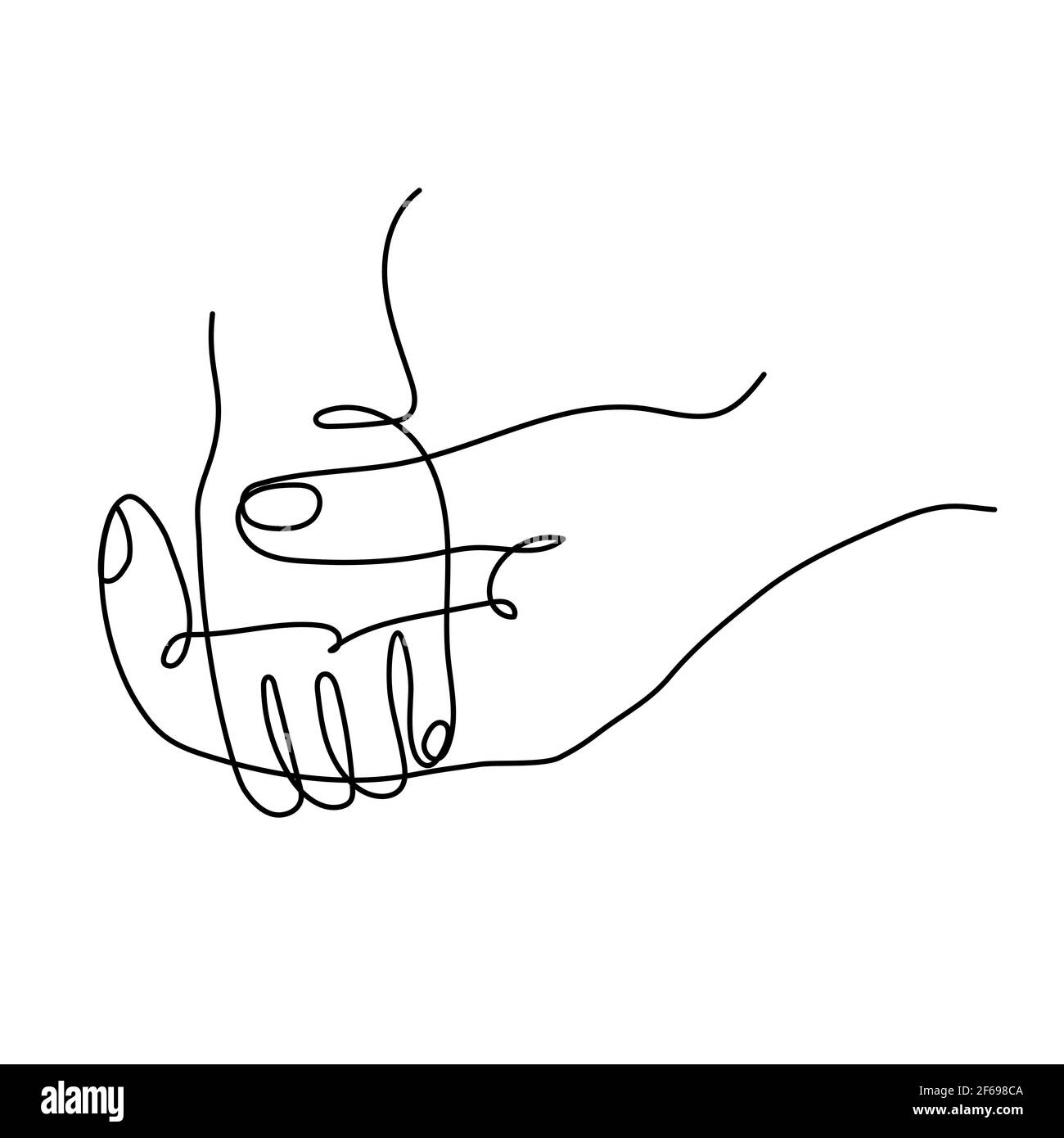 Icon of an adult parents hand holding a small childs hand. Simple line art vector illustration Stock Vector