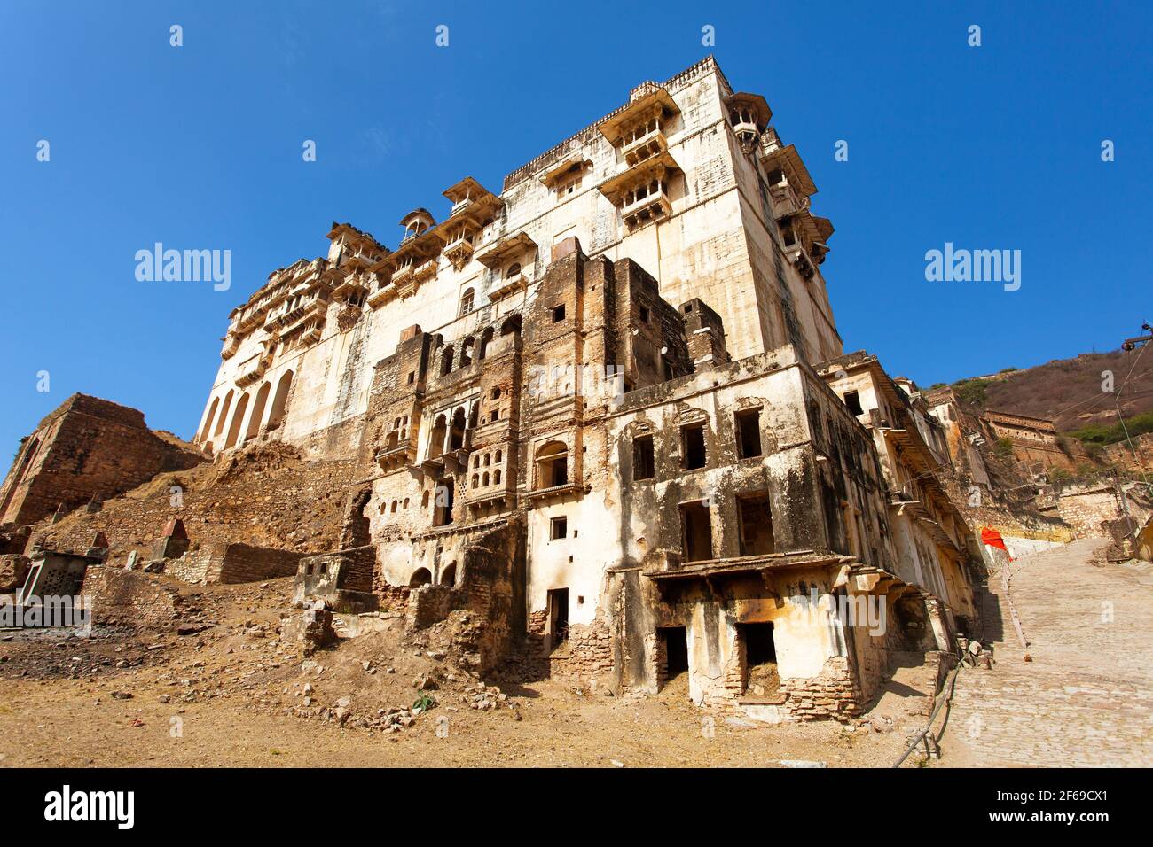 Taragarh fort in Bundi town, typical medieval fortress in Rajasthan, India Stock Photo