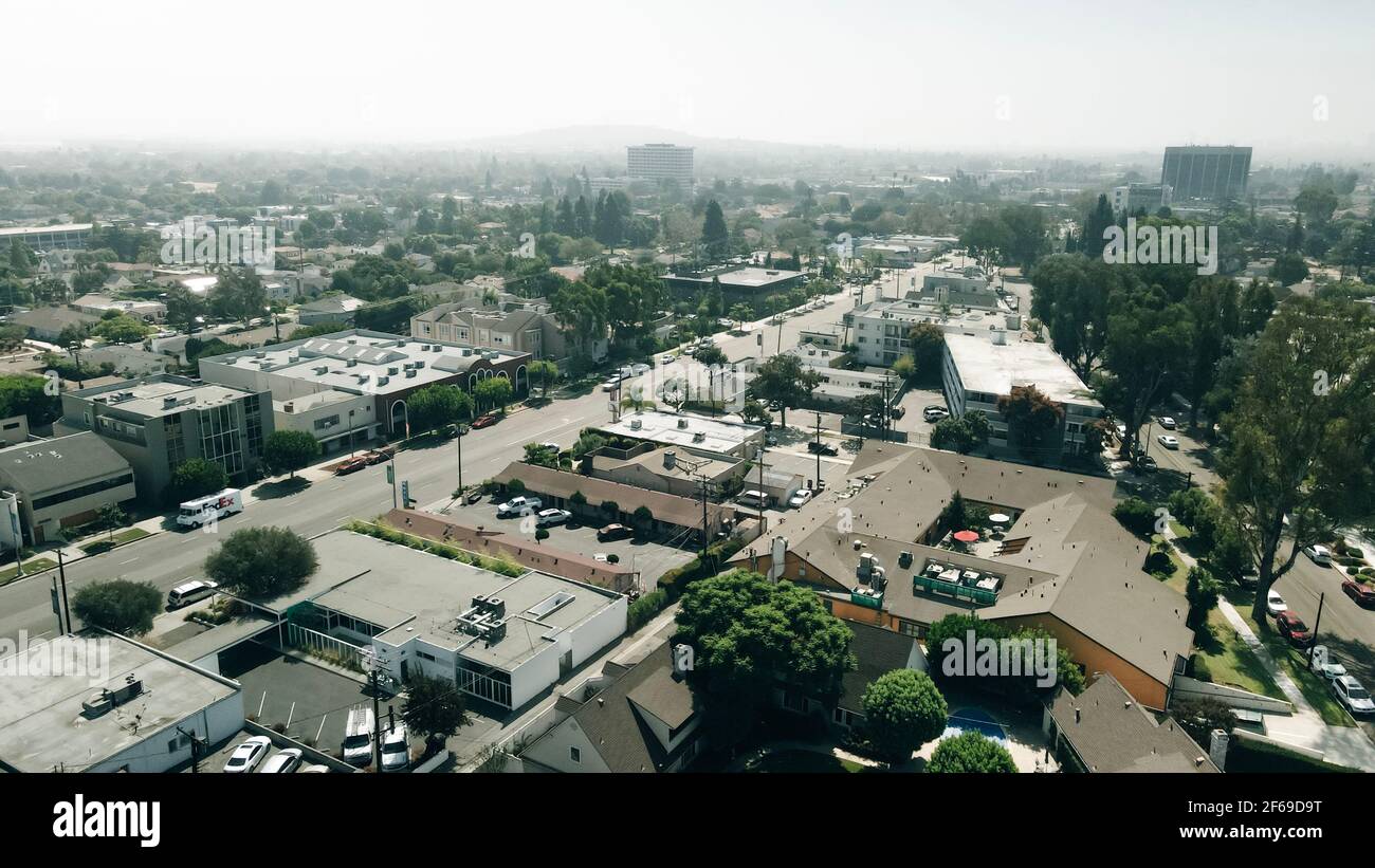 Daytime aerial view of the city of Rowland Heights, California, CA. High quality photo Stock