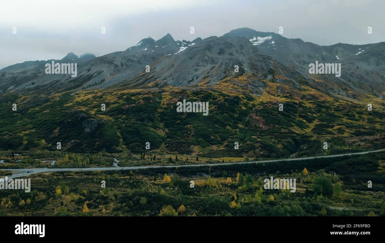 aerial view of Oil pipeline through landscape alaska, usa. High quality photo Stock Photo