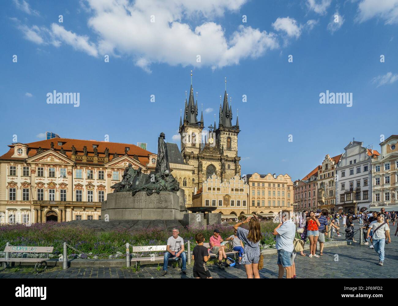 the Old Prague Town Square with Jan Hus Memorial, Capital City of Prague, Czech Republic Stock Photo