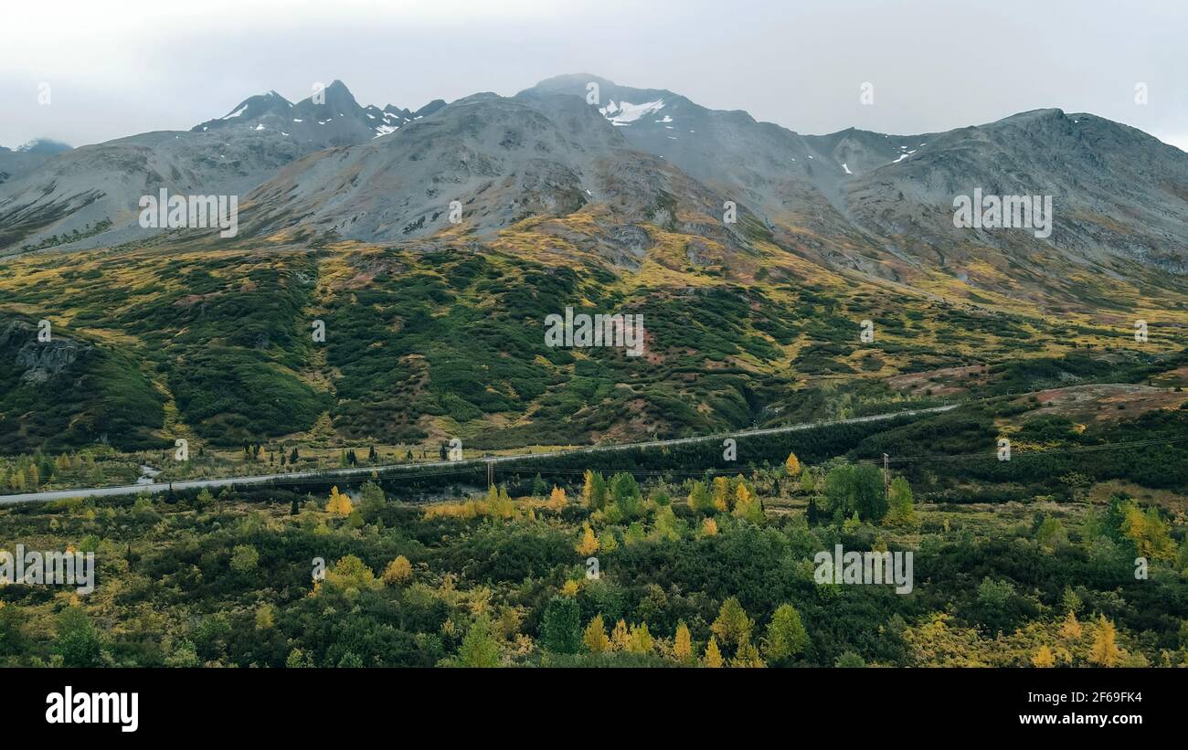 aerial view of Oil pipeline through landscape alaska, usa. High quality photo Stock Photo