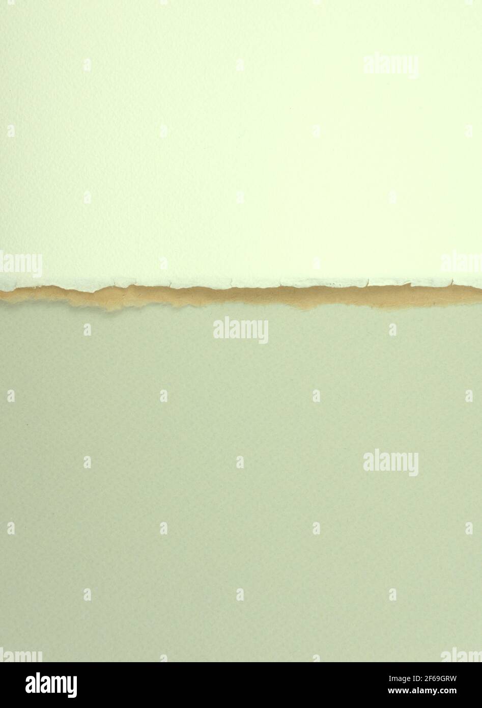 Titanium white, brown, pastel gray matte paper with unique torn of the side overlapping. Beautiful handmade cotton paper texture abstract background. Stock Photo