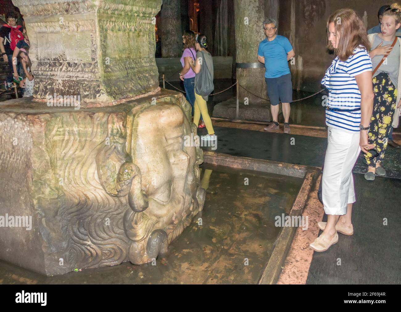 Upside-down Medusa Head in Basilica Cisterns, Istanbul, Turkey Stock Photo