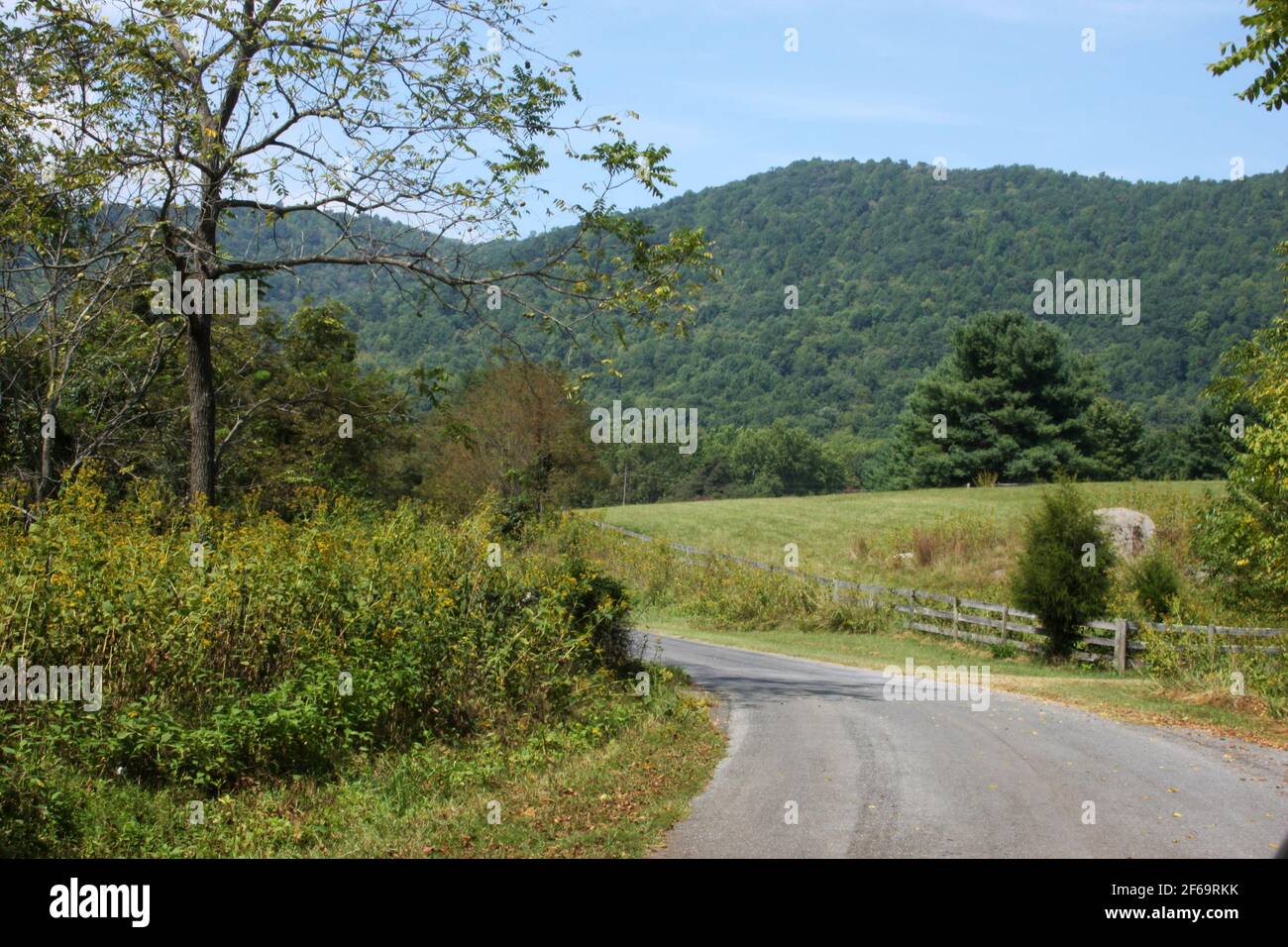 Summer landscape in Virginia's countryside, USA. Country road. Stock Photo