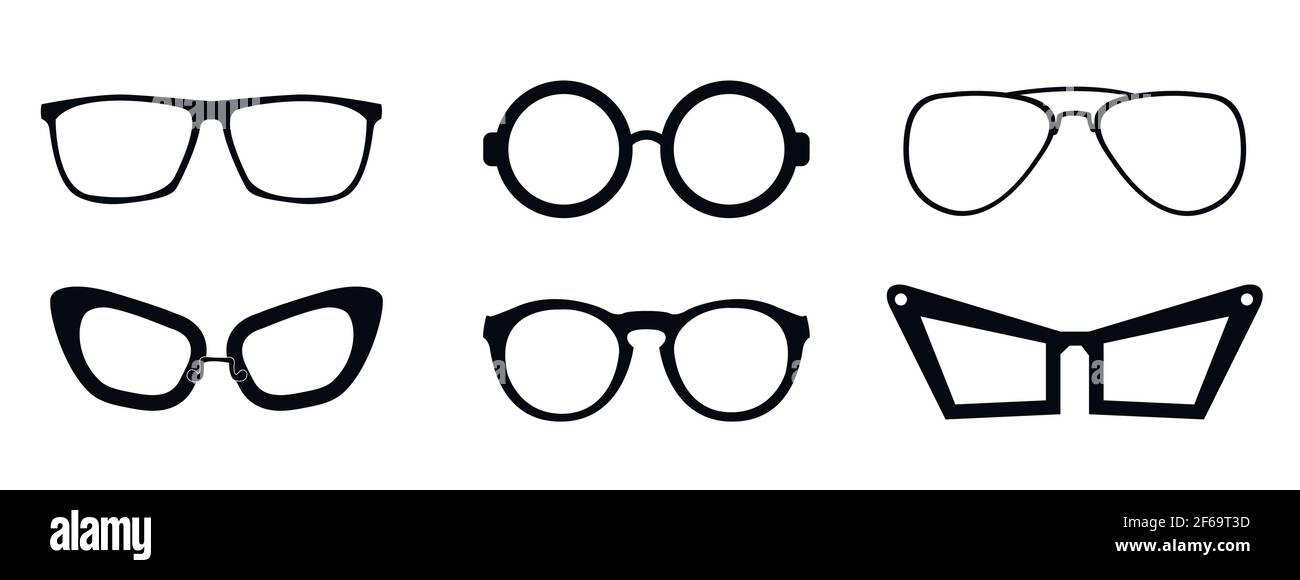 Eye glasses vector icon set. Illustration flat style, silhouette