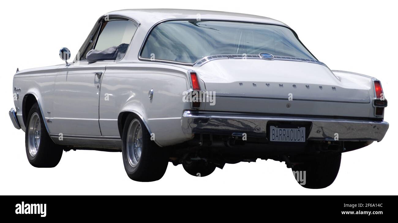 A 1966 Plymouth Barracuda was a muscle car cruising machine back in the day. Stock Photo