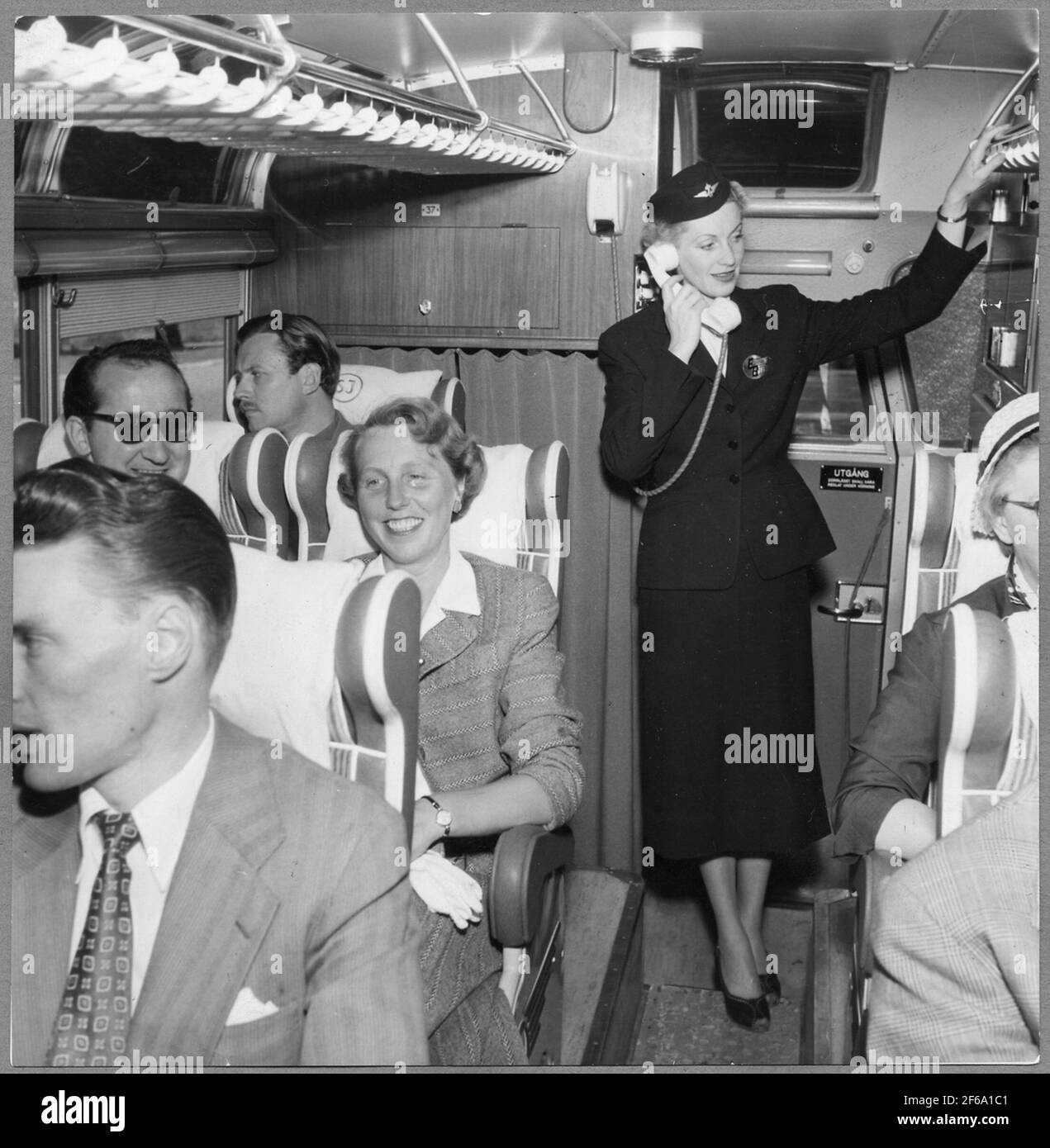 Hostess on SJ bus Stock Photo Alamy