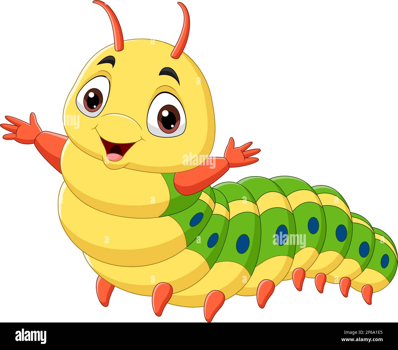 Cartoon happy caterpillar on white background Stock Vector