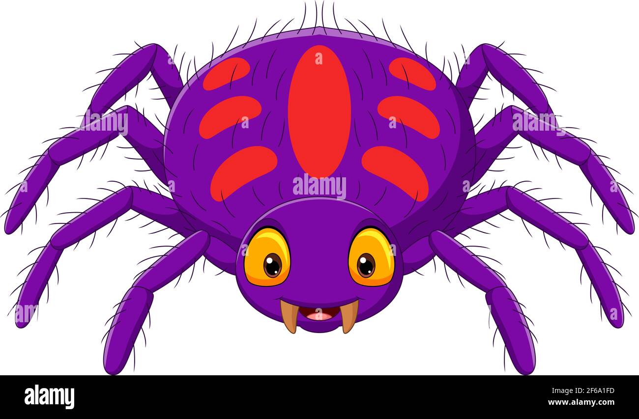 Cartoon purple spider on white background Stock Vector