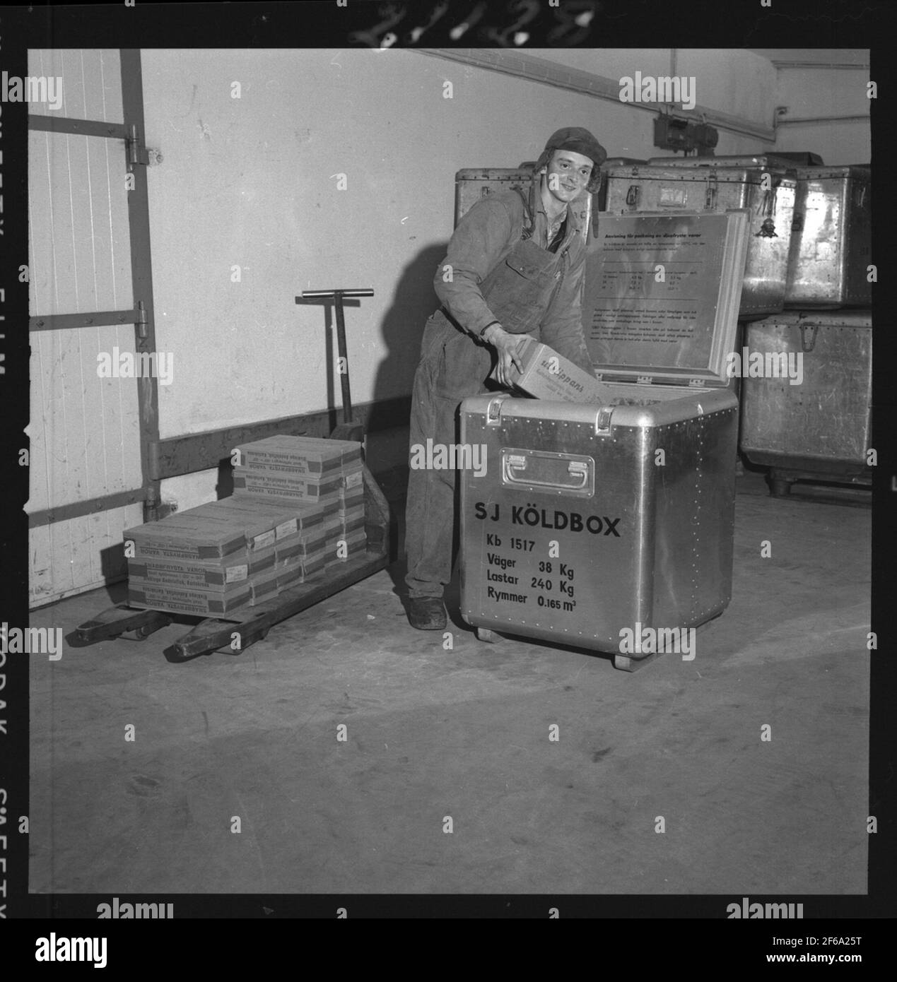 Packing of frozen goods in cold box Stock Photo Alamy