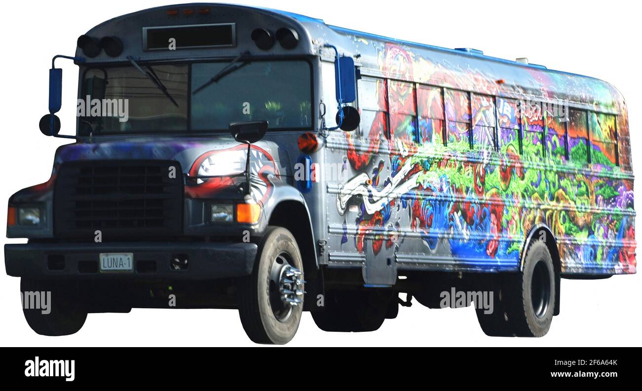 Custom painted 1995 Ford hippy bus. Stock Photo