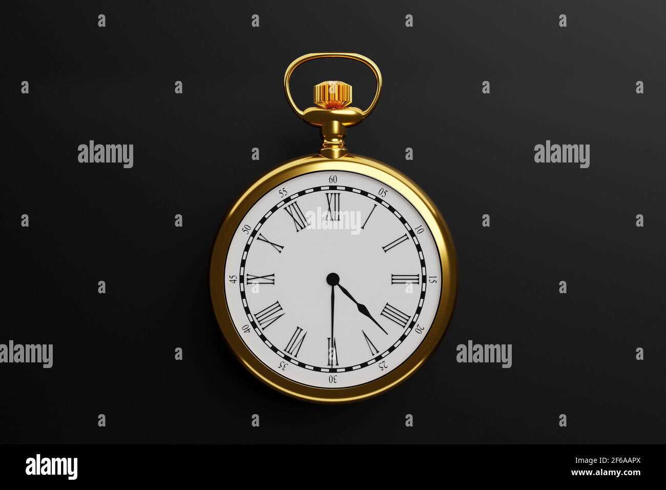 3d illustration of antique golden round clock on black isolated ...