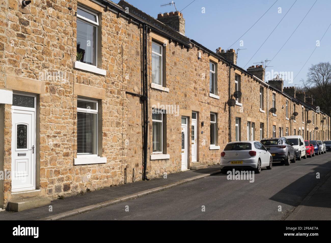Park View a row of stone built terraced houses in Burnopfield, Co. Durham, England, UK Stock