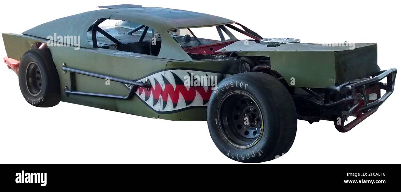 Short track custom race car with modifications and unique paint job