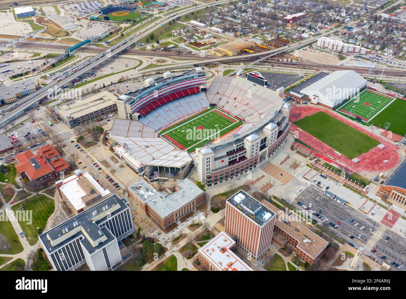 Memorial Stadium, Football Field, University of Nebraska Cornhuskers Stock Photo