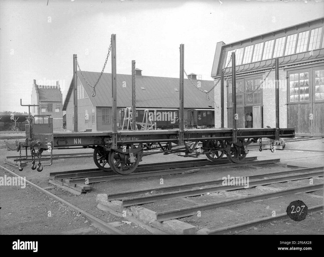 The goods wagon manufactured by the limited company Swedish railway workshops, ASJ, for Sulfit AB Ljusnan, cart-sided NN 46. Stock Photo